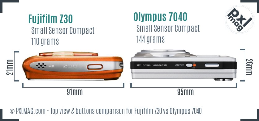 Fujifilm Z30 vs Olympus 7040 top view buttons comparison