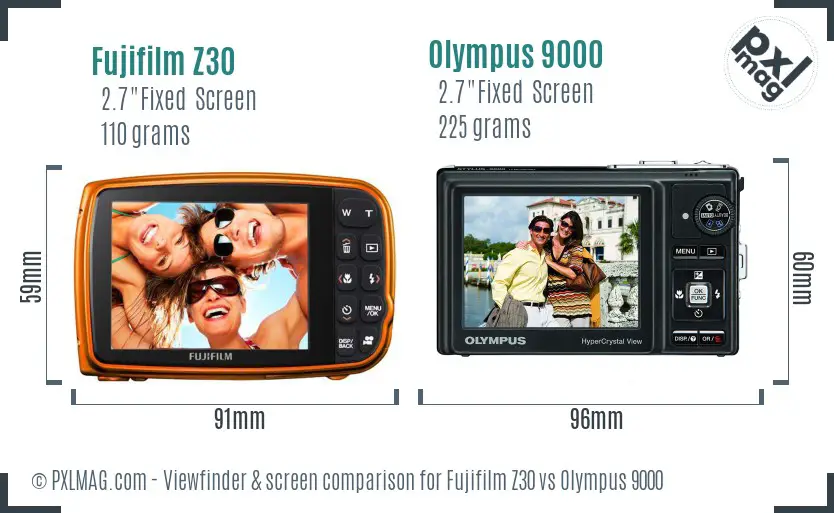Fujifilm Z30 vs Olympus 9000 Screen and Viewfinder comparison