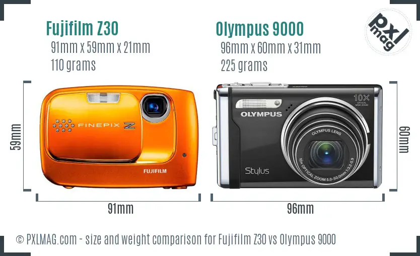 Fujifilm Z30 vs Olympus 9000 size comparison