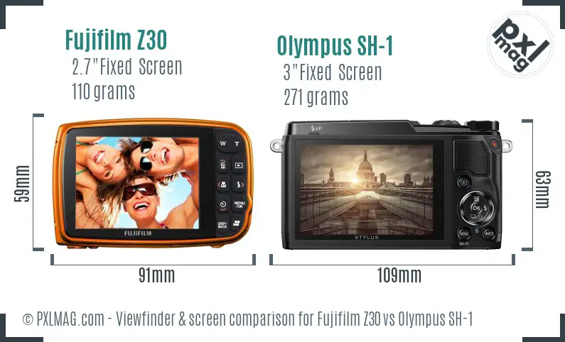 Fujifilm Z30 vs Olympus SH-1 Screen and Viewfinder comparison