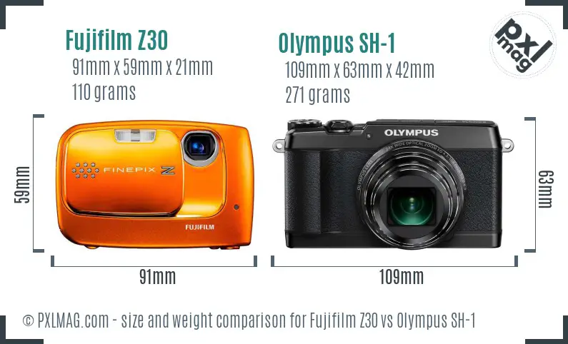 Fujifilm Z30 vs Olympus SH-1 size comparison