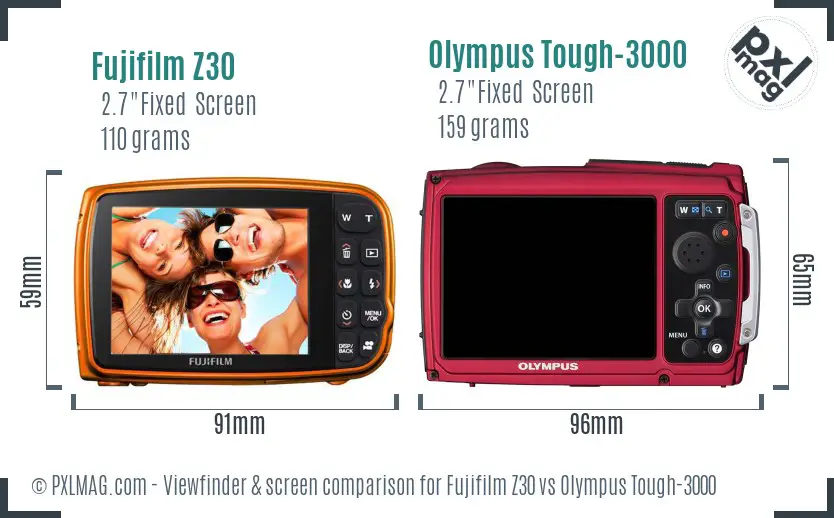 Fujifilm Z30 vs Olympus Tough-3000 Screen and Viewfinder comparison