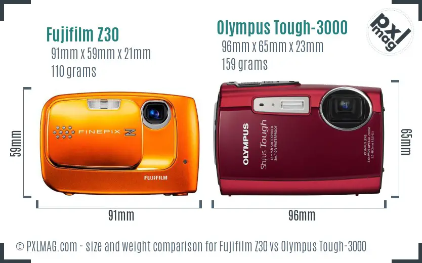 Fujifilm Z30 vs Olympus Tough-3000 size comparison