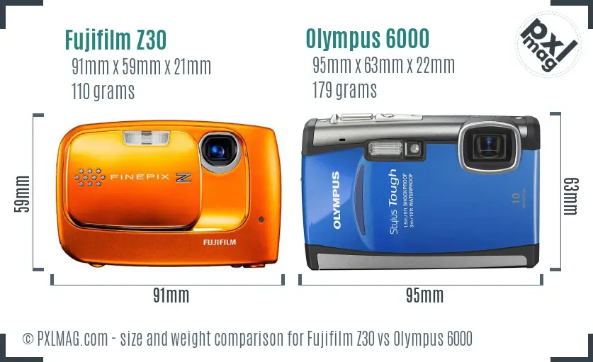 Fujifilm Z30 vs Olympus 6000 size comparison Fujifilm Z30 vs Olympus 6000 size comparison