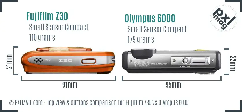 Fujifilm Z30 vs Olympus 6000 top view buttons comparison Fujifilm Z30 vs Olympus 6000 top view buttons comparison