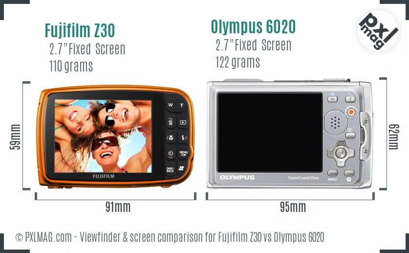 Fujifilm Z30 vs Olympus 6020 Screen and Viewfinder comparison