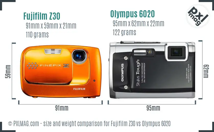 Fujifilm Z30 vs Olympus 6020 size comparison