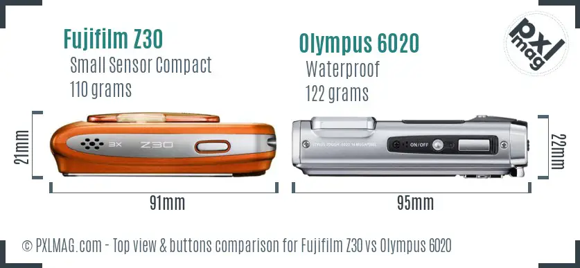 Fujifilm Z30 vs Olympus 6020 top view buttons comparison