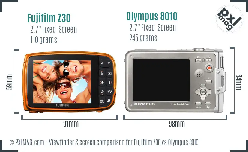 Fujifilm Z30 vs Olympus 8010 Screen and Viewfinder comparison