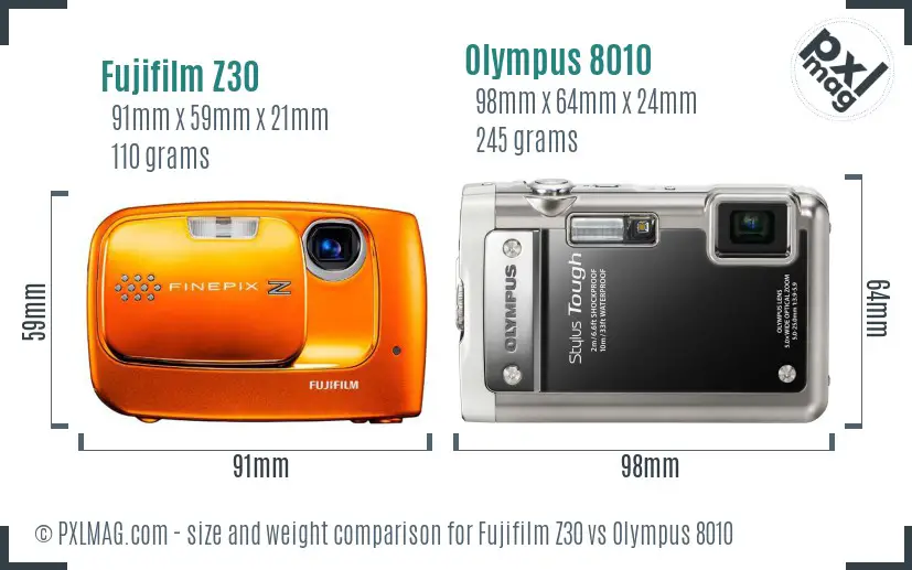 Fujifilm Z30 vs Olympus 8010 size comparison