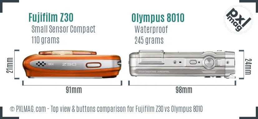 Fujifilm Z30 vs Olympus 8010 top view buttons comparison