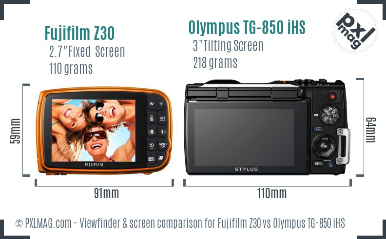 Fujifilm Z30 vs Olympus TG-850 iHS Screen and Viewfinder comparison