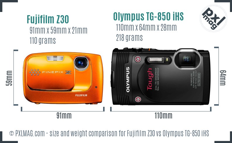 Fujifilm Z30 vs Olympus TG-850 iHS size comparison