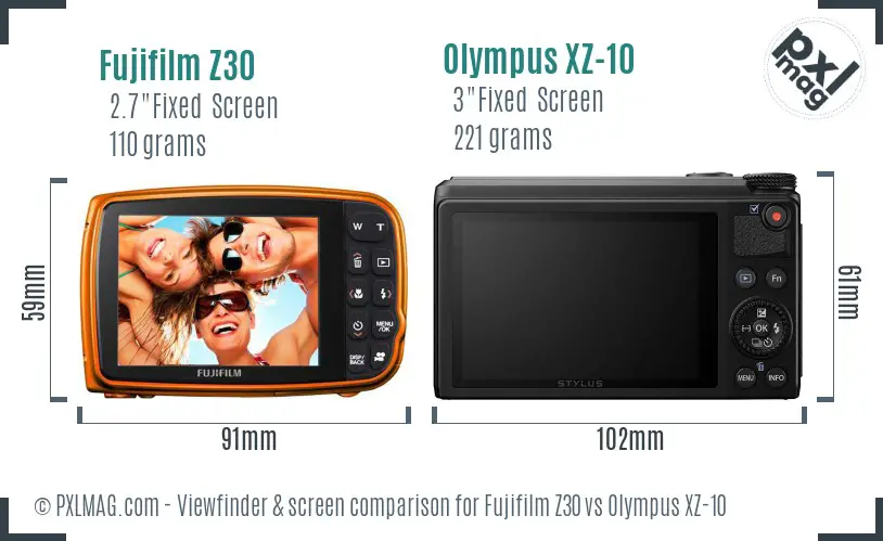 Fujifilm Z30 vs Olympus XZ-10 Screen and Viewfinder comparison