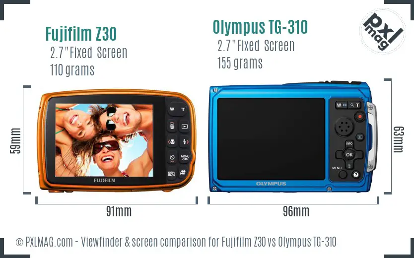 Fujifilm Z30 vs Olympus TG-310 Screen and Viewfinder comparison