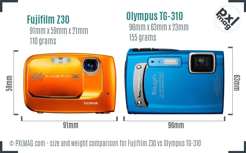 Fujifilm Z30 vs Olympus TG-310 size comparison