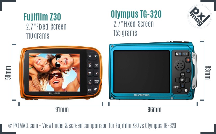 Fujifilm Z30 vs Olympus TG-320 Screen and Viewfinder comparison