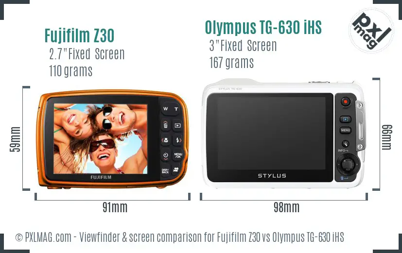 Fujifilm Z30 vs Olympus TG-630 iHS Screen and Viewfinder comparison