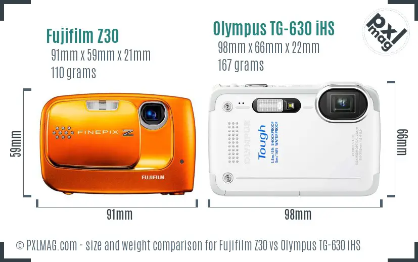 Fujifilm Z30 vs Olympus TG-630 iHS size comparison