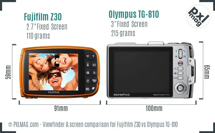 Fujifilm Z30 vs Olympus TG-810 Screen and Viewfinder comparison