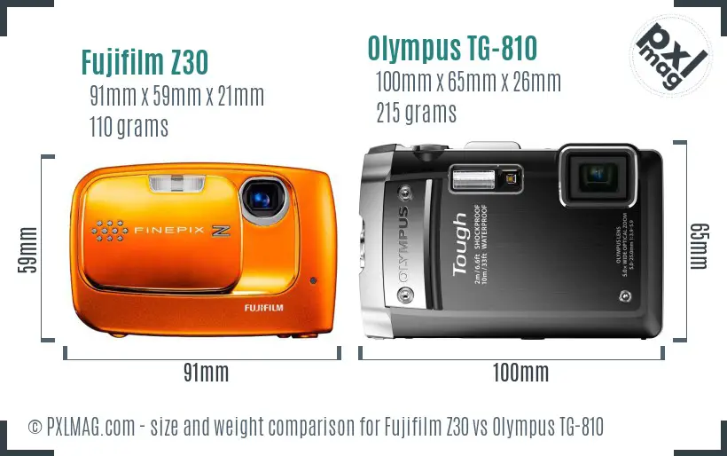 Fujifilm Z30 vs Olympus TG-810 size comparison