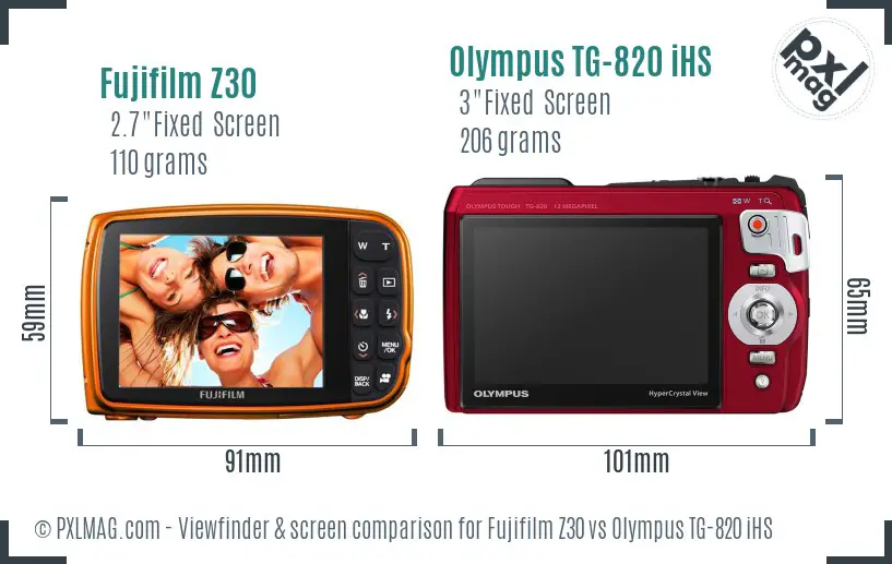 Fujifilm Z30 vs Olympus TG-820 iHS Screen and Viewfinder comparison