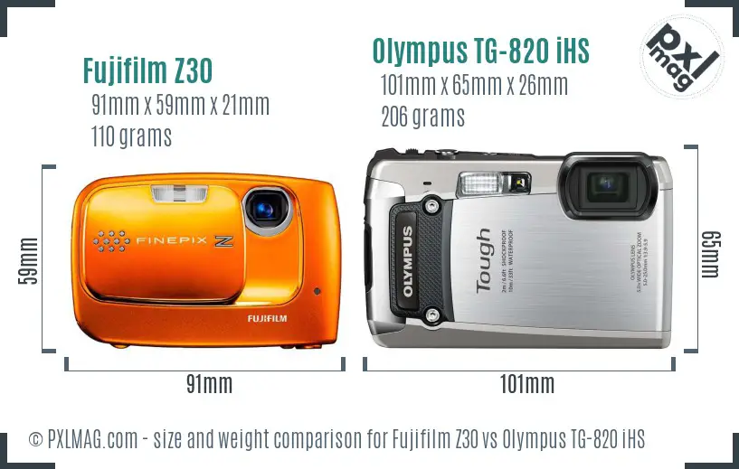 Fujifilm Z30 vs Olympus TG-820 iHS size comparison