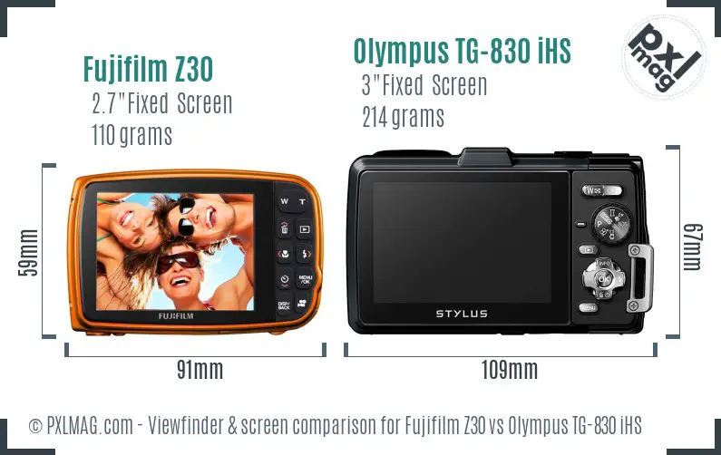 Fujifilm Z30 vs Olympus TG-830 iHS Screen and Viewfinder comparison