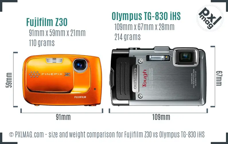 Fujifilm Z30 vs Olympus TG-830 iHS size comparison