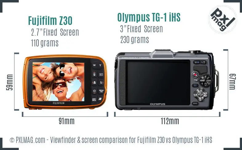 Fujifilm Z30 vs Olympus TG-1 iHS Screen and Viewfinder comparison