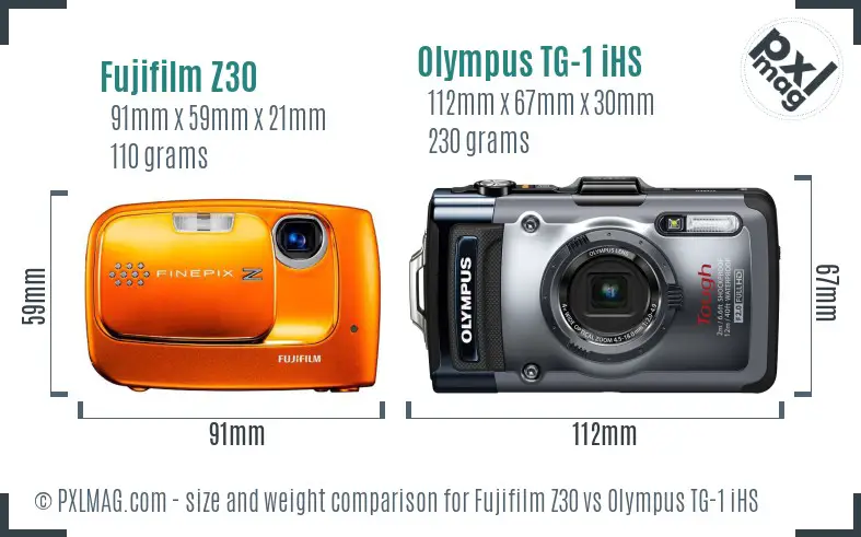 Fujifilm Z30 vs Olympus TG-1 iHS size comparison