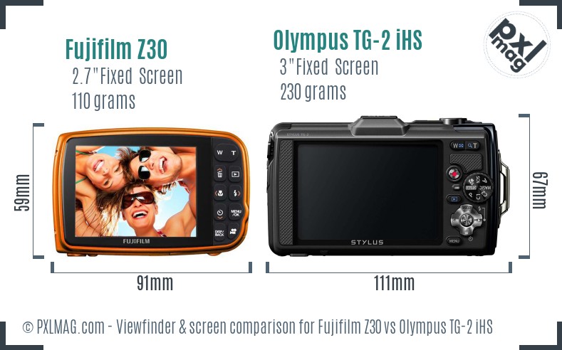 Fujifilm Z30 vs Olympus TG-2 iHS Screen and Viewfinder comparison