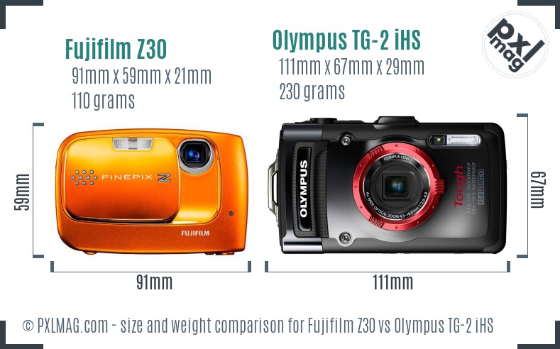 Fujifilm Z30 vs Olympus TG-2 iHS size comparison