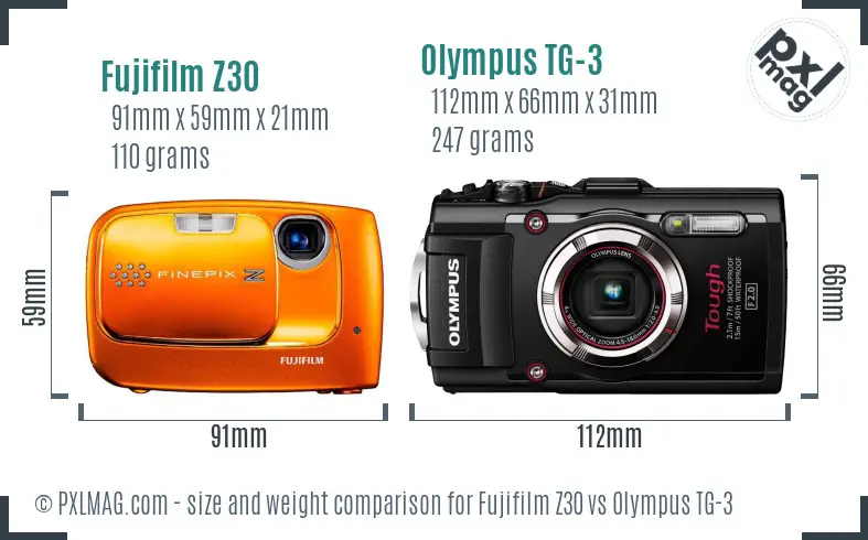 Fujifilm Z30 vs Olympus TG-3 size comparison