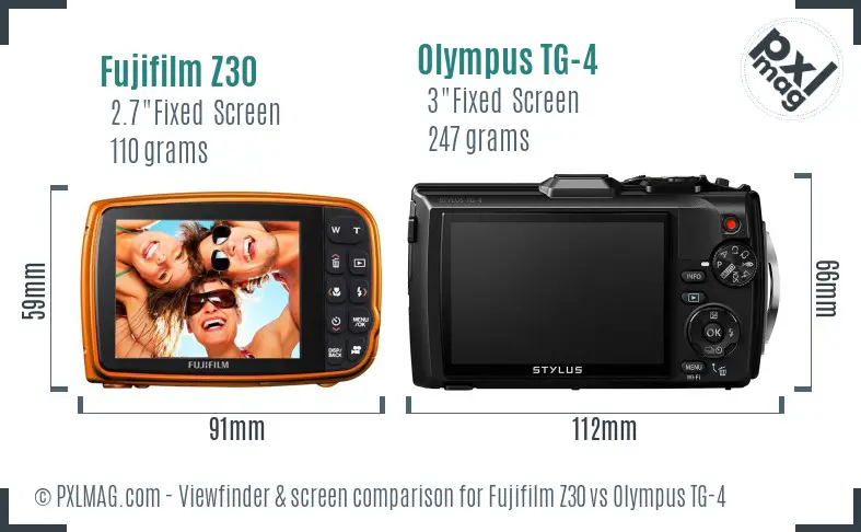 Fujifilm Z30 vs Olympus TG-4 Screen and Viewfinder comparison