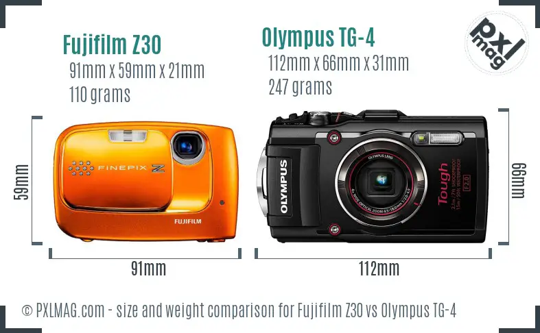 Fujifilm Z30 vs Olympus TG-4 size comparison