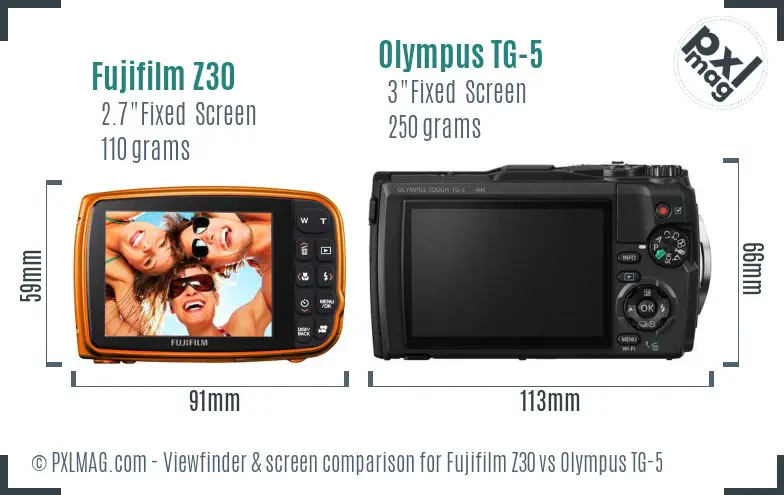 Fujifilm Z30 vs Olympus TG-5 Screen and Viewfinder comparison