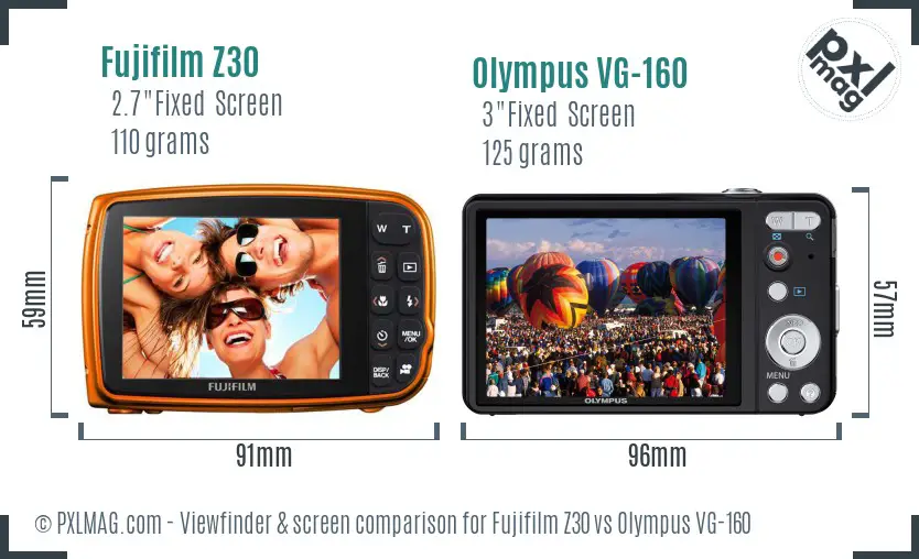 Fujifilm Z30 vs Olympus VG-160 Screen and Viewfinder comparison