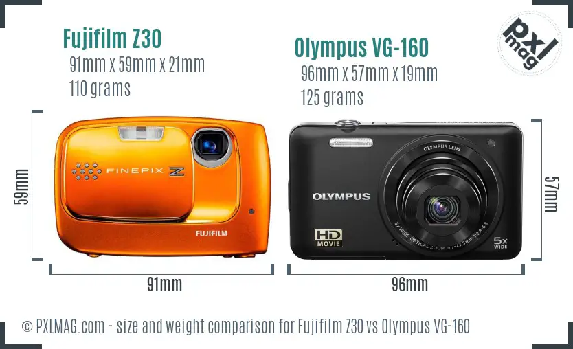 Fujifilm Z30 vs Olympus VG-160 size comparison