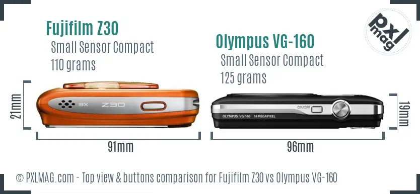 Fujifilm Z30 vs Olympus VG-160 top view buttons comparison