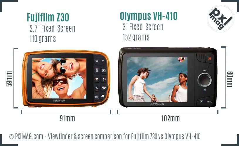 Fujifilm Z30 vs Olympus VH-410 Screen and Viewfinder comparison