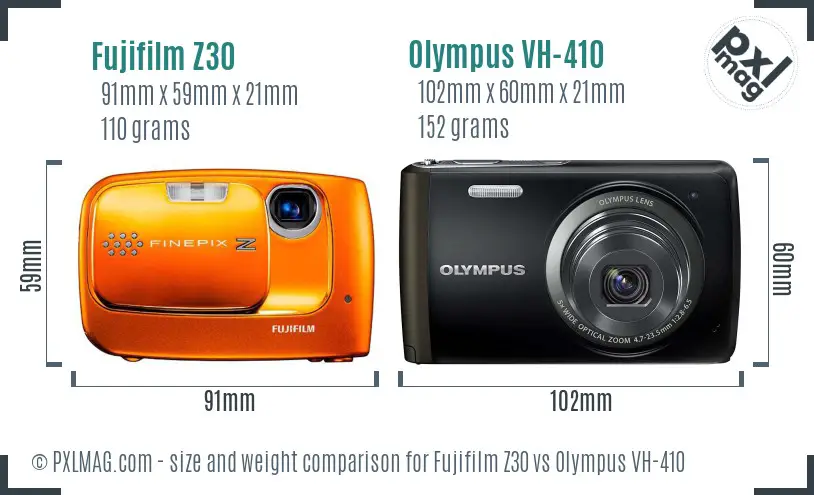 Fujifilm Z30 vs Olympus VH-410 size comparison