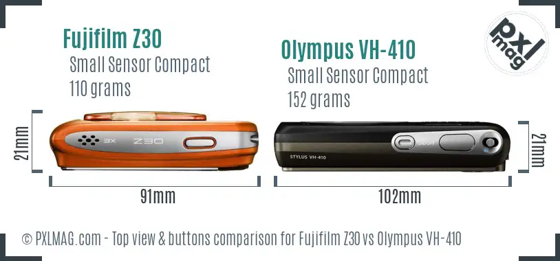 Fujifilm Z30 vs Olympus VH-410 top view buttons comparison