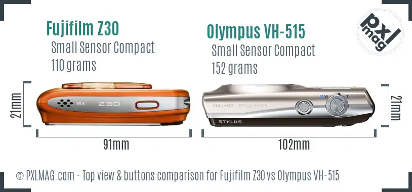 Fujifilm Z30 vs Olympus VH-515 top view buttons comparison