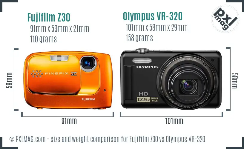 Fujifilm Z30 vs Olympus VR-320 size comparison