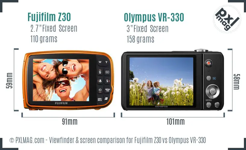 Fujifilm Z30 vs Olympus VR-330 Screen and Viewfinder comparison