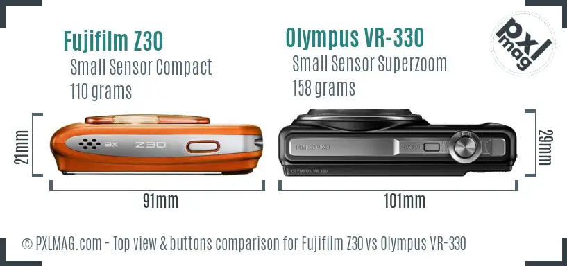 Fujifilm Z30 vs Olympus VR-330 top view buttons comparison