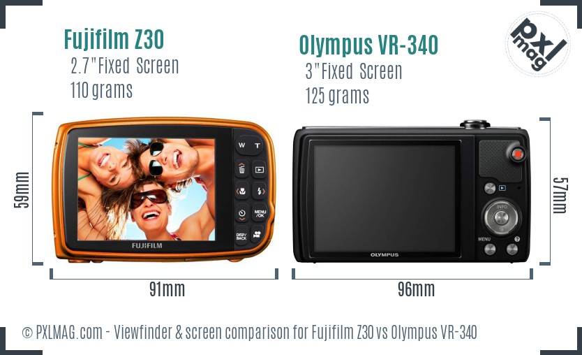 Fujifilm Z30 vs Olympus VR-340 Screen and Viewfinder comparison