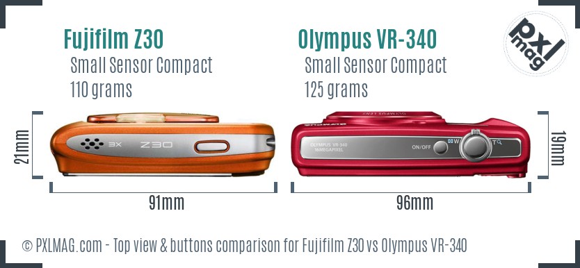 Fujifilm Z30 vs Olympus VR-340 top view buttons comparison