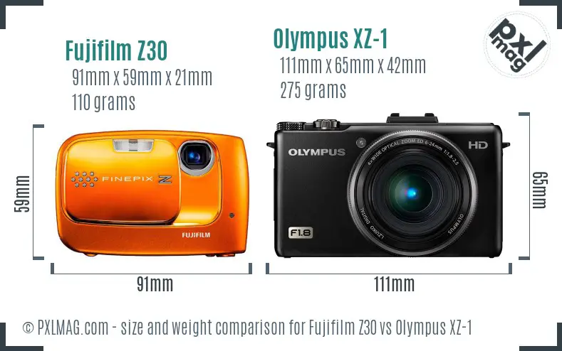 Fujifilm Z30 vs Olympus XZ-1 size comparison Fujifilm Z30 vs Olympus XZ-1 size comparison